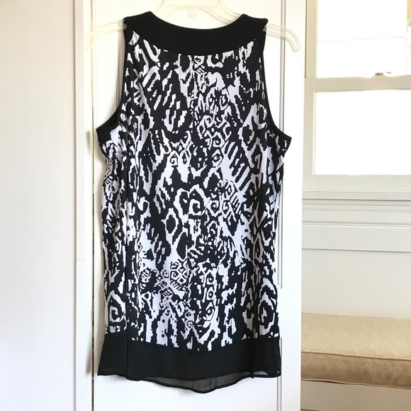 PerSeption Concept Sleeveless Blouse Lattice Neck Chiffon Ruffle Hem Size Large - Picture 9 of 16